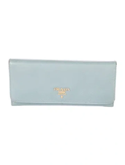 Pre-owned Prada Saffiano Lux Leather Continental Wallet In Blue