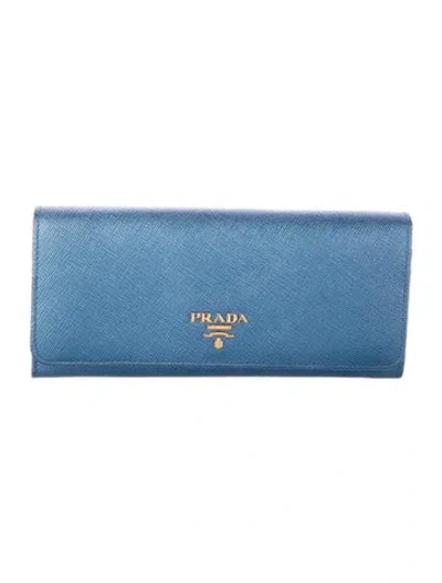 Pre-owned Prada Saffiano Lux Leather Continental Wallet In Blue