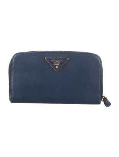 Pre-owned Prada Saffiano Lux Leather Continental Wallet In Blue