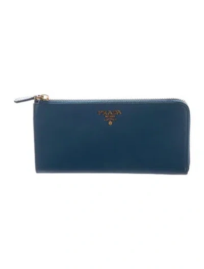 Pre-owned Prada Saffiano Lux Leather Continental Wallet In Blue
