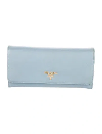Pre-owned Prada Saffiano Lux Leather Continental Wallet In Blue