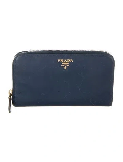 Pre-owned Prada Saffiano Lux Leather Continental Wallet In Blue