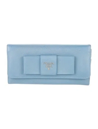 Pre-owned Prada Saffiano Lux Leather Continental Wallet In Blue