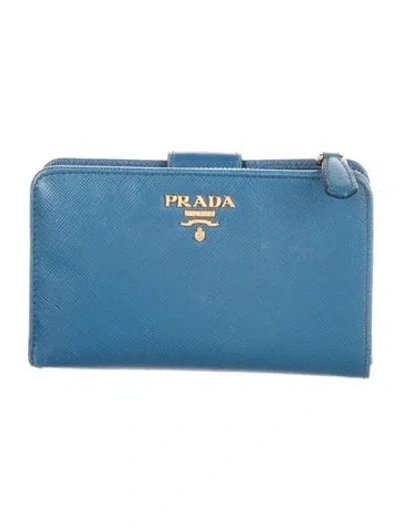 Pre-owned Prada Saffiano Lux Leather Continental Wallet In Blue