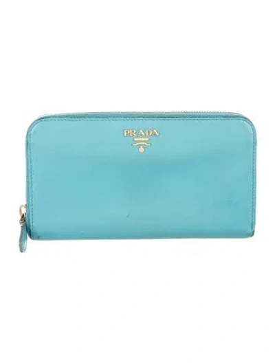 Pre-owned Prada Saffiano Lux Leather Continental Wallet In Blue