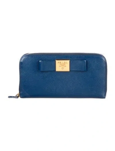 Pre-owned Prada Saffiano Lux Leather Continental Wallet In Blue