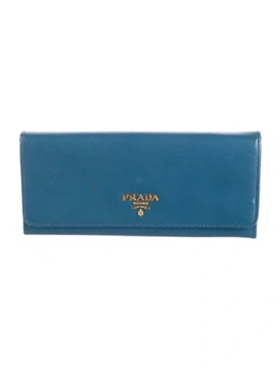 Pre-owned Prada Saffiano Lux Leather Continental Wallet In Blue