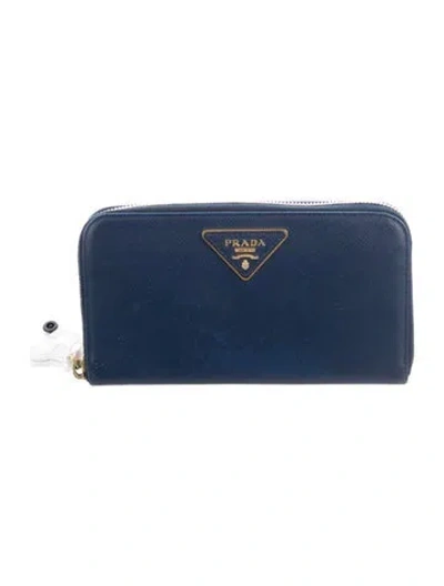 Pre-owned Prada Saffiano Lux Leather Continental Wallet In Blue