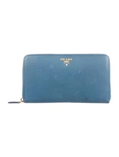 Pre-owned Prada Saffiano Lux Leather Continental Wallet In Blue