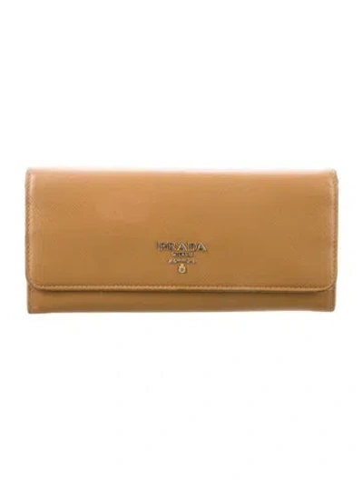 Pre-owned Prada Saffiano Lux Leather Continental Wallet In Brown