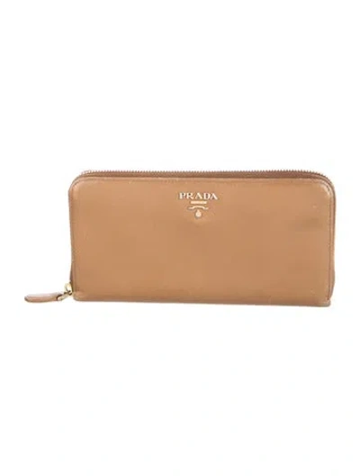 Pre-owned Prada Saffiano Lux Leather Continental Wallet In Brown