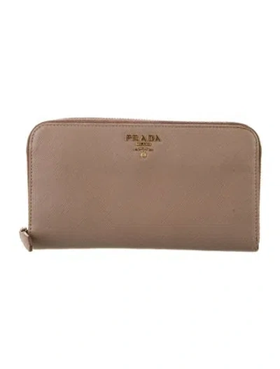 Pre-owned Prada Saffiano Lux Leather Continental Wallet In Brown