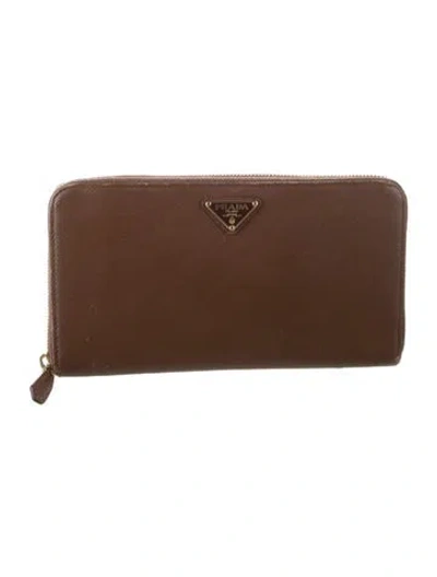 Pre-owned Prada Saffiano Lux Leather Continental Wallet In Brown