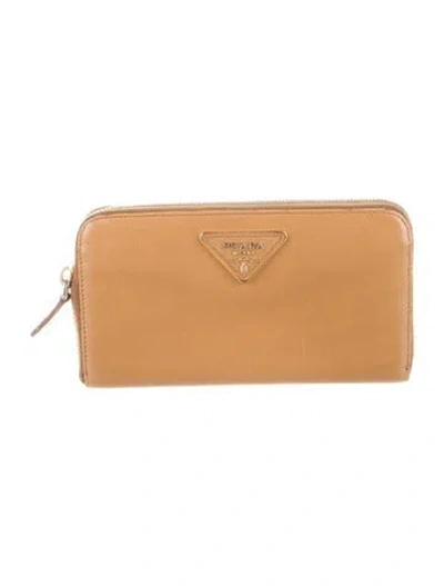 Pre-owned Prada Saffiano Lux Leather Continental Wallet In Brown/neutrals