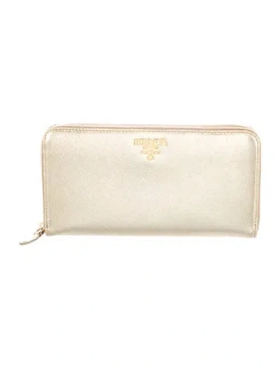 Pre-owned Prada Saffiano Lux Leather Continental Wallet In Gold