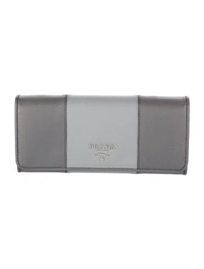 Pre-owned Prada Saffiano Lux Leather Continental Wallet In Gray