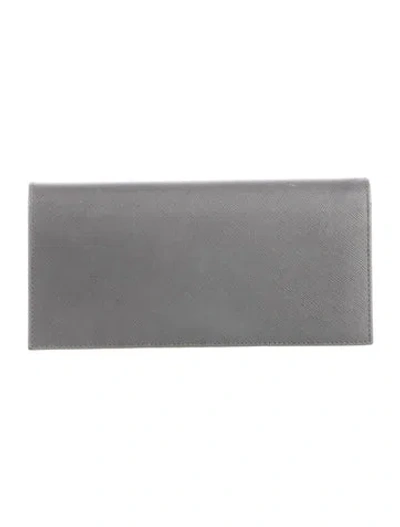 Pre-owned Prada Saffiano Lux Leather Continental Wallet In Gray