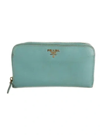 Pre-owned Prada Saffiano Lux Leather Continental Wallet In Green