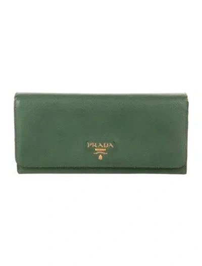 Pre-owned Prada Saffiano Lux Leather Continental Wallet In Green