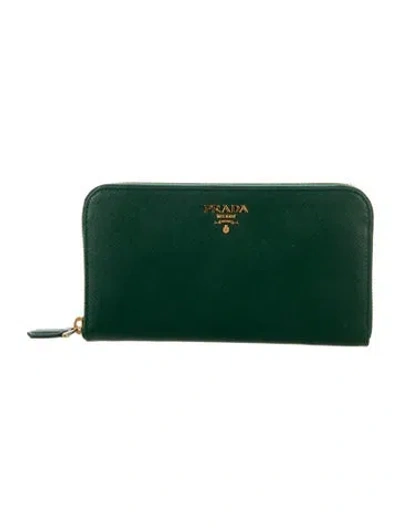 Pre-owned Prada Saffiano Lux Leather Continental Wallet In Green