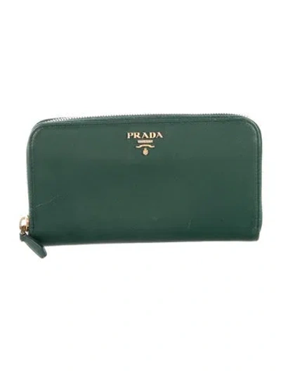 Pre-owned Prada Saffiano Lux Leather Continental Wallet In Green