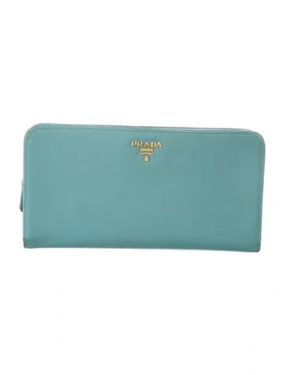Pre-owned Prada Saffiano Lux Leather Continental Wallet In Green