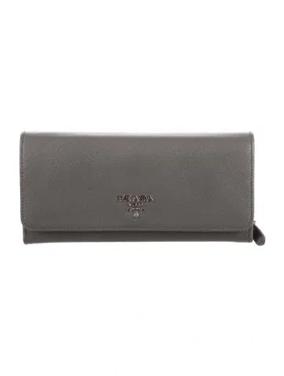 Pre-owned Prada Saffiano Lux Leather Continental Wallet In Grey
