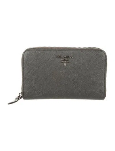 Pre-owned Prada Saffiano Lux Leather Continental Wallet In Grey