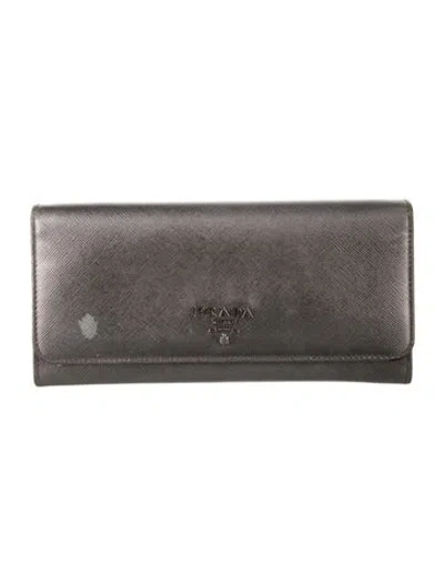 Pre-owned Prada Saffiano Lux Leather Continental Wallet In Grey/metallic
