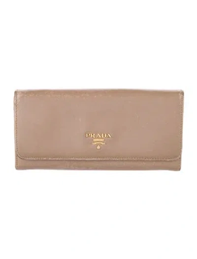 Pre-owned Prada Saffiano Lux Leather Continental Wallet In Neutral