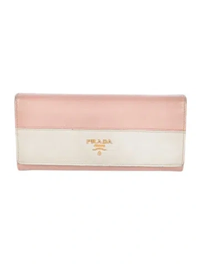 Pre-owned Prada Saffiano Lux Leather Continental Wallet In Neutral