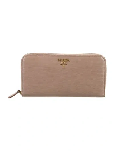 Pre-owned Prada Saffiano Lux Leather Continental Wallet In Neutral