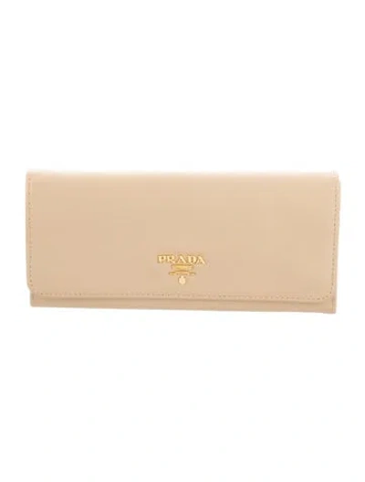 Pre-owned Prada Saffiano Lux Leather Continental Wallet In Neutral