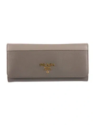 Pre-owned Prada Saffiano Lux Leather Continental Wallet In Neutral