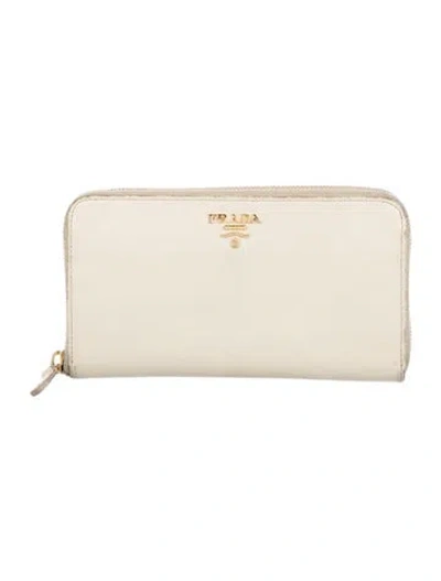 Pre-owned Prada Saffiano Lux Leather Continental Wallet In Neutral