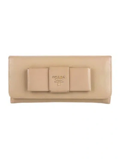 Pre-owned Prada Saffiano Lux Leather Continental Wallet In Neutral