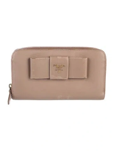 Pre-owned Prada Saffiano Lux Leather Continental Wallet In Neutrals