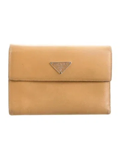 Pre-owned Prada Saffiano Lux Leather Continental Wallet In Neutrals