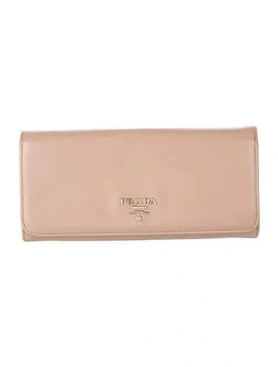 Pre-owned Prada Saffiano Lux Leather Continental Wallet In Neutrals