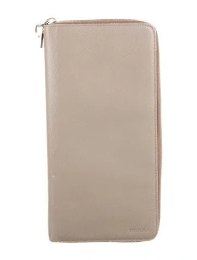 Pre-owned Prada Saffiano Lux Leather Continental Wallet In Neutrals