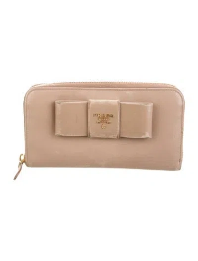 Pre-owned Prada Saffiano Lux Leather Continental Wallet In Neutrals