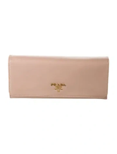 Pre-owned Prada Saffiano Lux Leather Continental Wallet In Neutrals