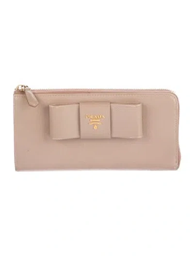Pre-owned Prada Saffiano Lux Leather Continental Wallet In Neutrals