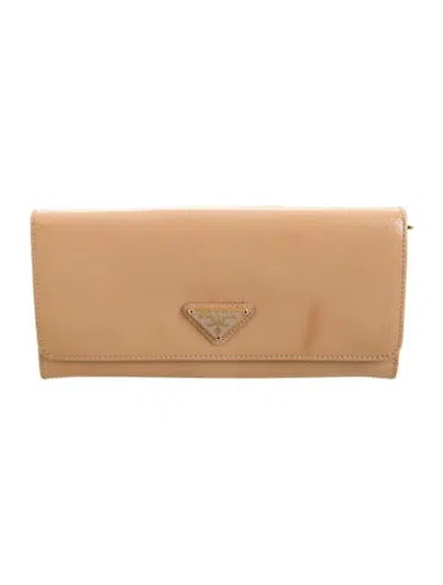 Pre-owned Prada Saffiano Lux Leather Continental Wallet In Neutrals