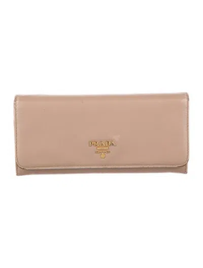 Pre-owned Prada Saffiano Lux Leather Continental Wallet In Neutrals