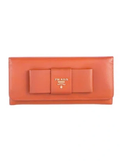 Pre-owned Prada Saffiano Lux Leather Continental Wallet In Orange