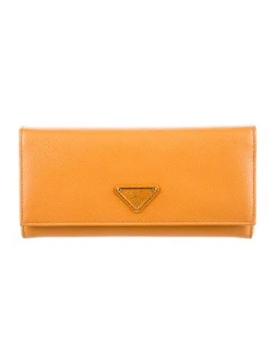 Pre-owned Prada Saffiano Lux Leather Continental Wallet In Orange