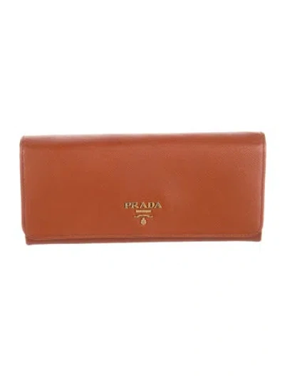 Pre-owned Prada Saffiano Lux Leather Continental Wallet In Orange