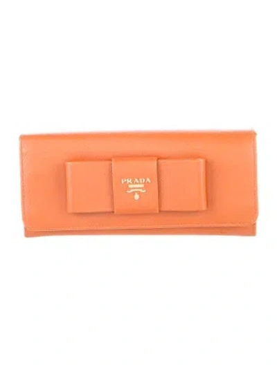 Pre-owned Prada Saffiano Lux Leather Continental Wallet In Orange