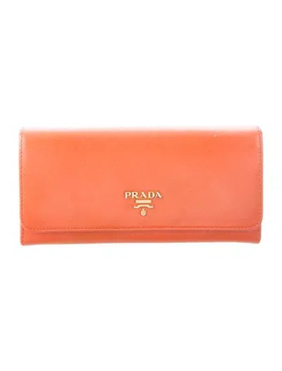 Pre-owned Prada Saffiano Lux Leather Continental Wallet In Orange